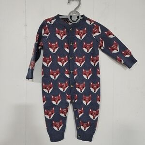NWT Tea Collection 6-9 Months Blue Friendly Fox Sweater Romper